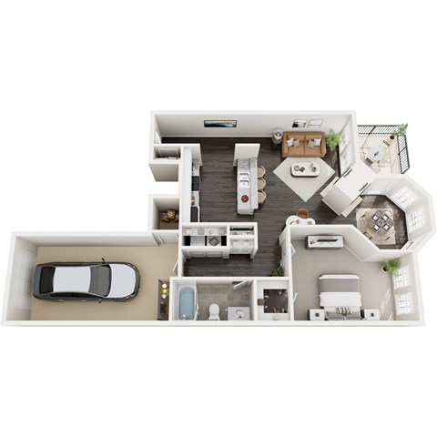 Floor plan for 1 bed, 1 bath, 841 sqft